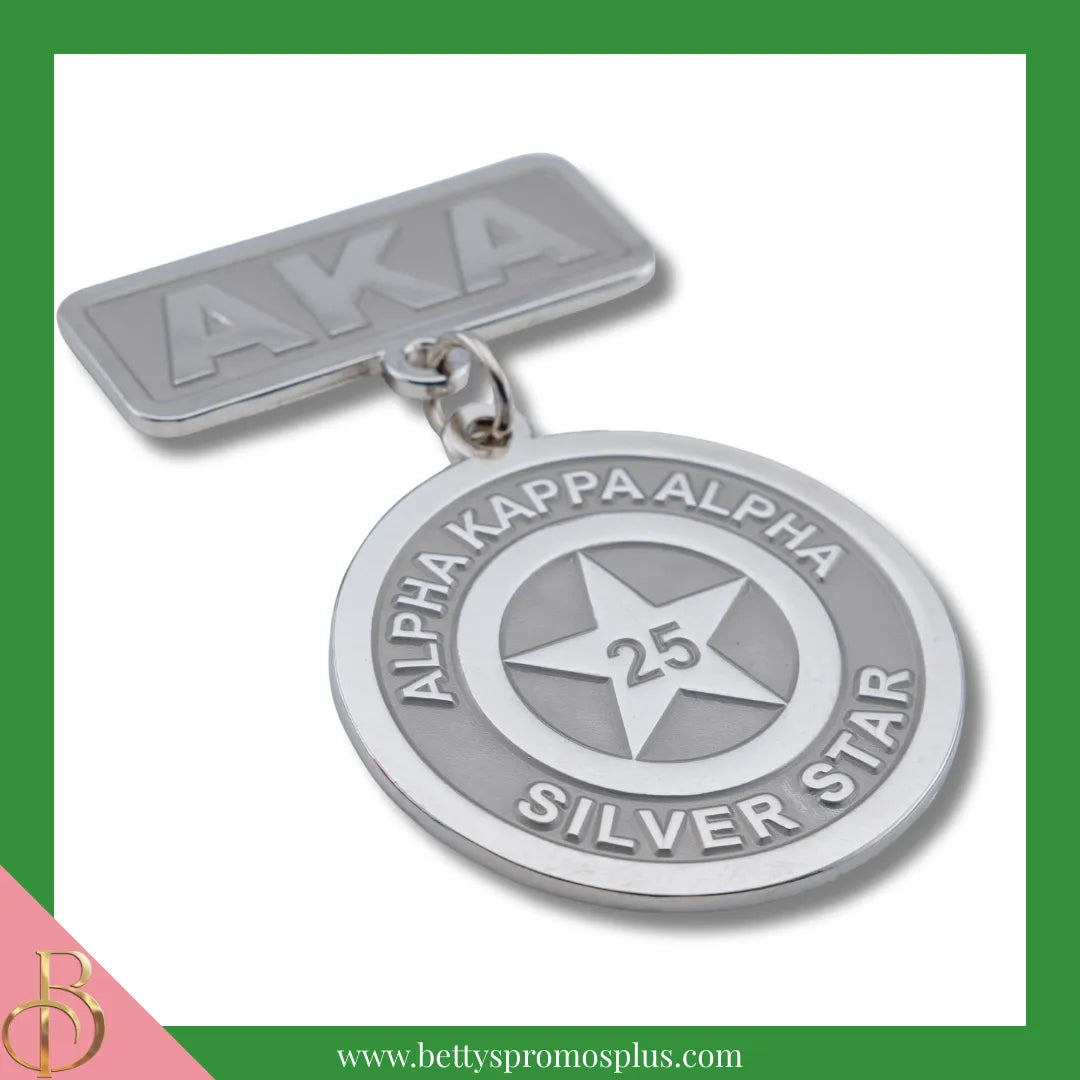 Alpha Kappa Alpha AKA Golden Soror or Silver Star Medallion Greek Lapel Pin-Alpha Kappa Alpha Paraphernalia-Alpha Kappa Alpha Lapel Pin-Betty's Promos Plus