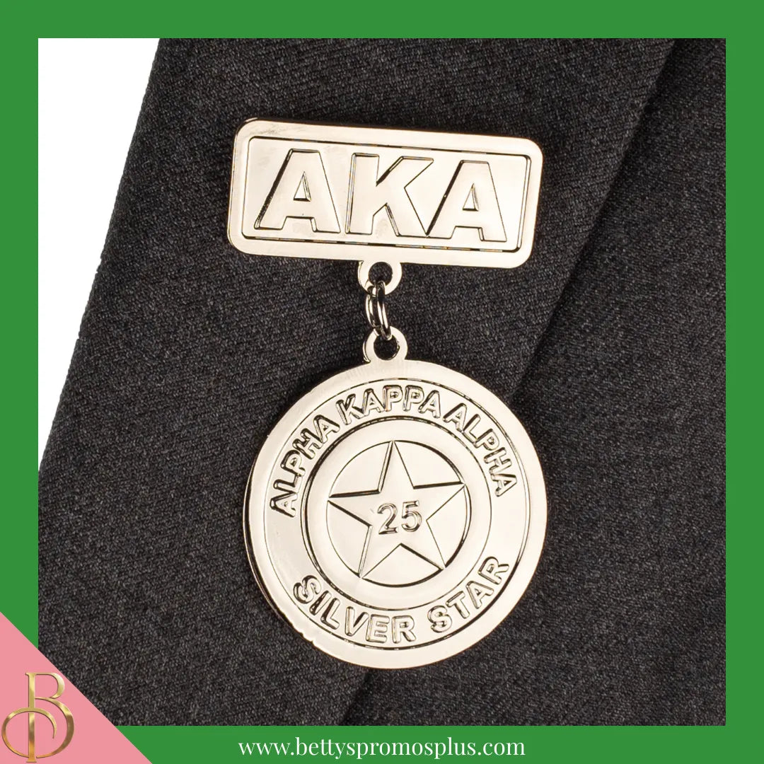 Alpha Kappa Alpha AKA Golden Soror or Silver Star Medallion Greek Lapel Pin-Alpha Kappa Alpha Paraphernalia-Alpha Kappa Alpha Lapel Pin-Betty's Promos Plus