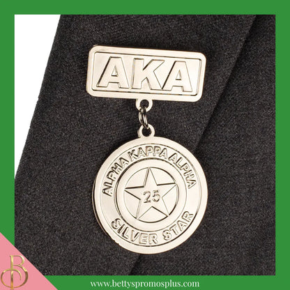 Alpha Kappa Alpha AKA Golden Soror or Silver Star Medallion Greek Lapel Pin-Alpha Kappa Alpha Paraphernalia-Alpha Kappa Alpha Lapel Pin-Betty's Promos Plus
