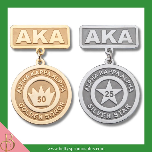 Alpha Kappa Alpha AKA Golden Soror or Silver Star Medallion Greek Lapel Pin-Alpha Kappa Alpha Paraphernalia-Alpha Kappa Alpha Lapel Pin-Betty's Promos Plus
