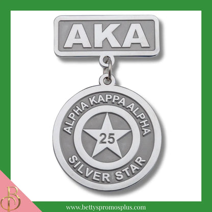 Alpha Kappa Alpha AKA Golden Soror or Silver Star Medallion Greek Lapel Pin-Silver Star-Alpha Kappa Alpha Paraphernalia-Alpha Kappa Alpha Lapel Pin-Betty's Promos Plus