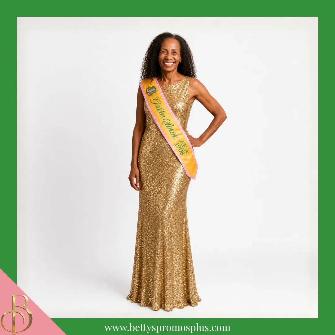 Alpha Kappa Alpha AKA Golden Soror Sash-Alpha Kappa Alpha Paraphernalia-Alpha Kappa Alpha Sash-Betty's Promos Plus