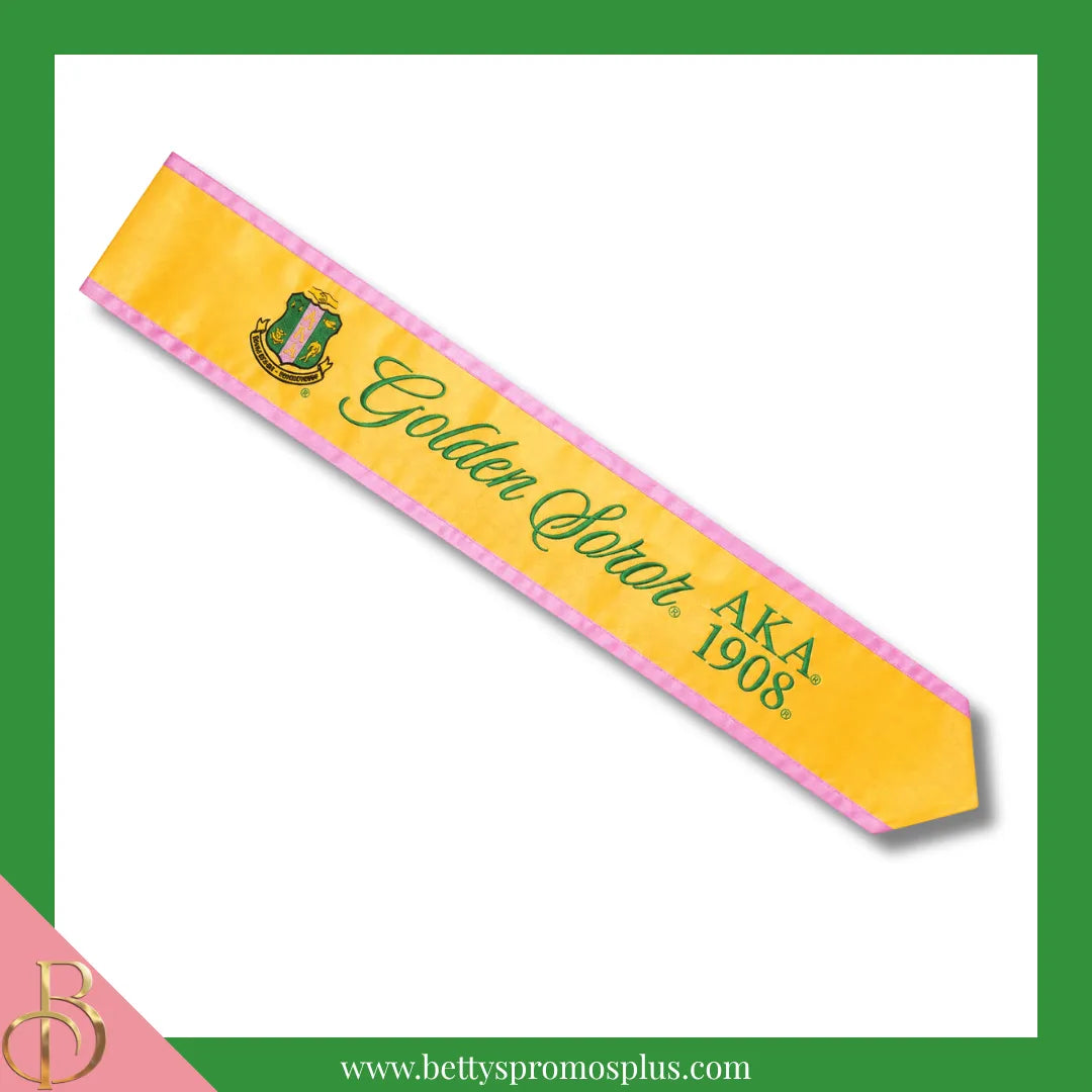Alpha Kappa Alpha AKA Golden Soror Sash-Alpha Kappa Alpha Paraphernalia-Alpha Kappa Alpha Sash-Betty's Promos Plus