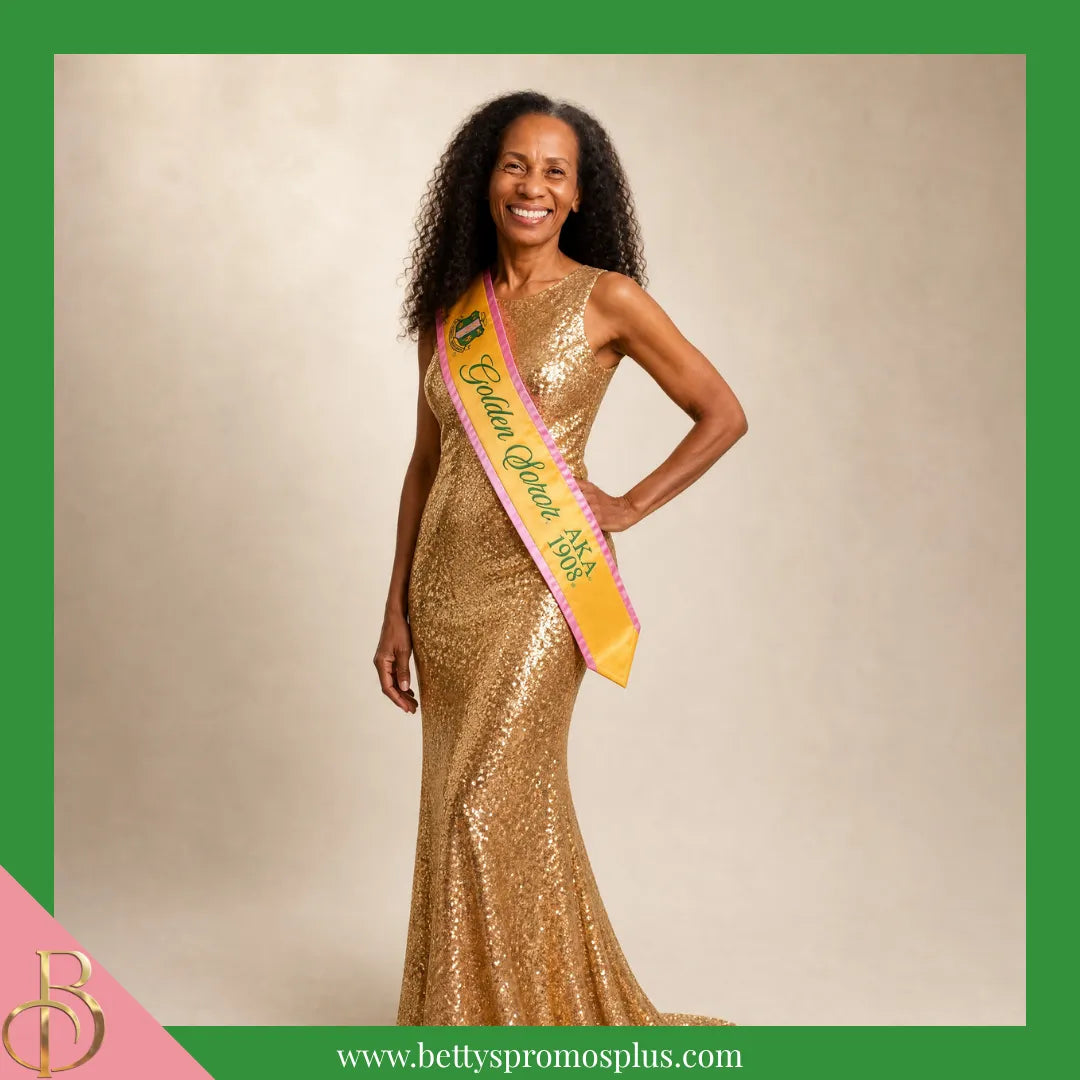 Alpha Kappa Alpha AKA Golden Soror Sash-Alpha Kappa Alpha Paraphernalia-Alpha Kappa Alpha Sash-Betty's Promos Plus