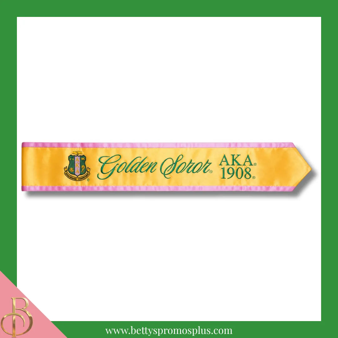 Alpha Kappa Alpha AKA Golden Soror Sash-Gold-Alpha Kappa Alpha Paraphernalia-Alpha Kappa Alpha Sash-Betty's Promos Plus