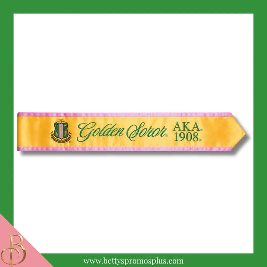 Alpha Kappa Alpha AKA Golden Soror Sash-Gold-Alpha Kappa Alpha Paraphernalia-Alpha Kappa Alpha Sash-Betty's Promos Plus