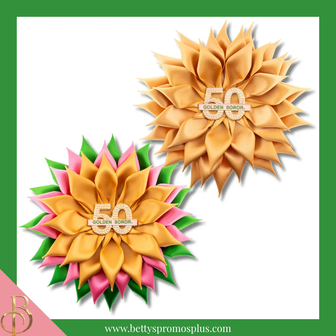 Alpha Kappa Alpha AKA Golden Soror Silk Flower Brooch-Alpha Kappa Alpha Paraphernalia-Alpha Kappa Alpha Lapel Pin-Betty's Promos Plus