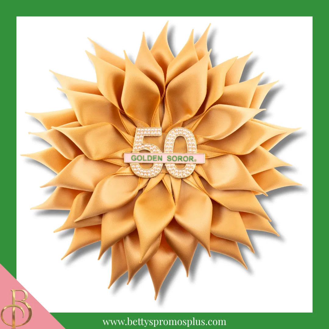 Alpha Kappa Alpha AKA Golden Soror Silk Flower Brooch-Gold-Large - 6"-Alpha Kappa Alpha Paraphernalia-Alpha Kappa Alpha Lapel Pin-Betty's Promos Plus