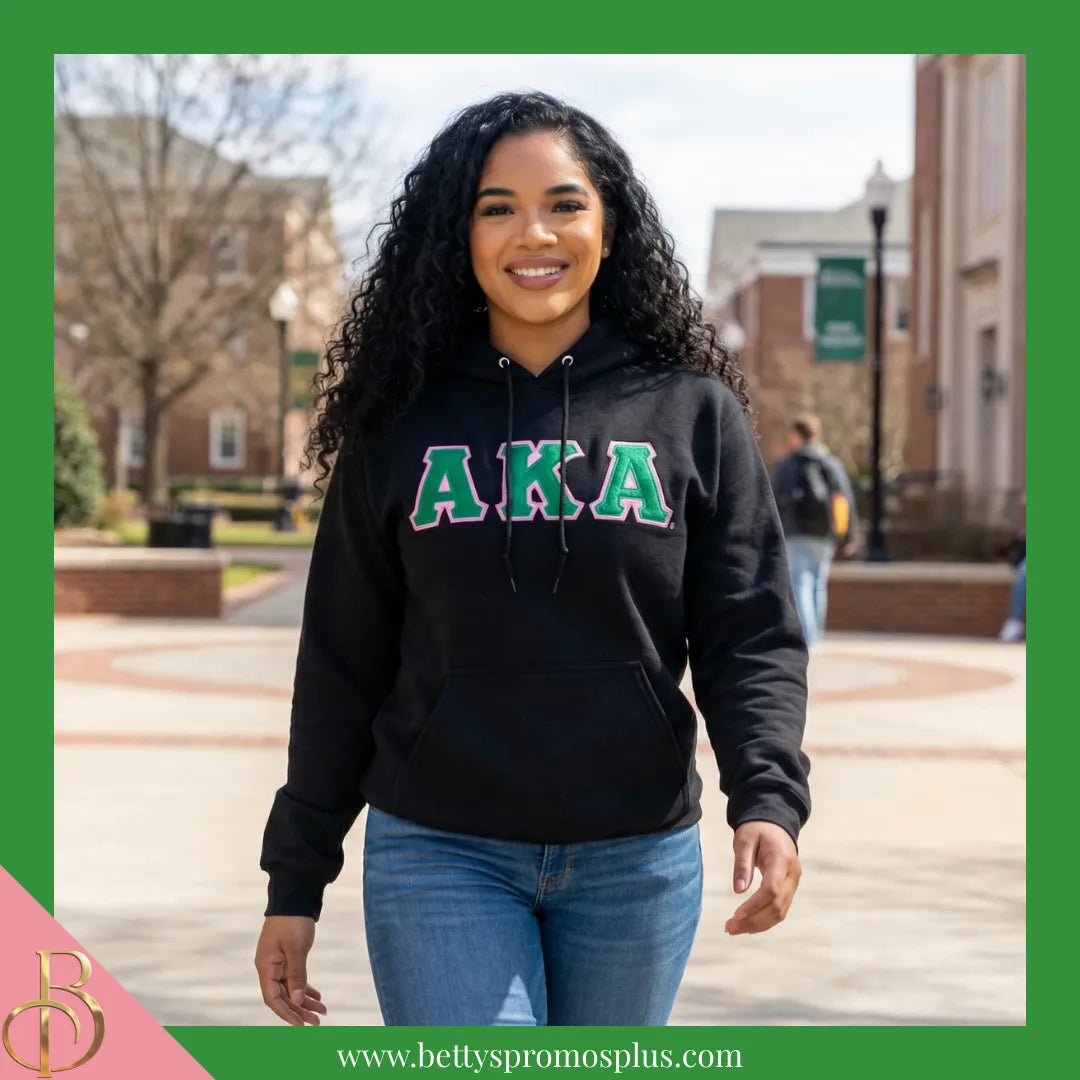 Alpha Kappa Alpha AKA Greek Letter Double-Stitched Embroidered Hoodie-Alpha Kappa Alpha Paraphernalia-Alpha Kappa Alpha Hoodie-Betty's Promos Plus