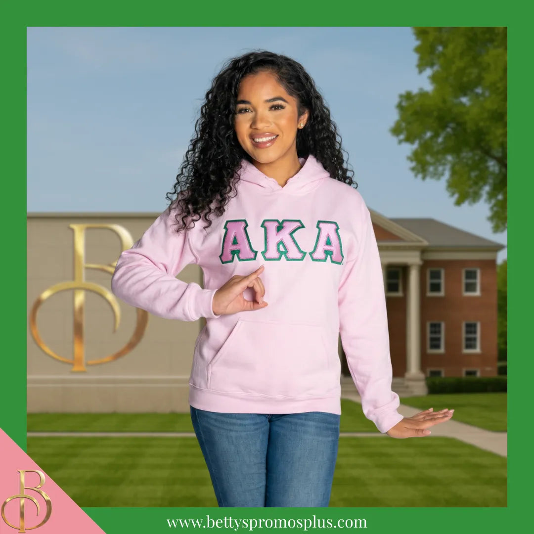 Alpha Kappa Alpha AKA Greek Letter Double-Stitched Embroidered Hoodie-Alpha Kappa Alpha Paraphernalia-Alpha Kappa Alpha Hoodie-Betty's Promos Plus