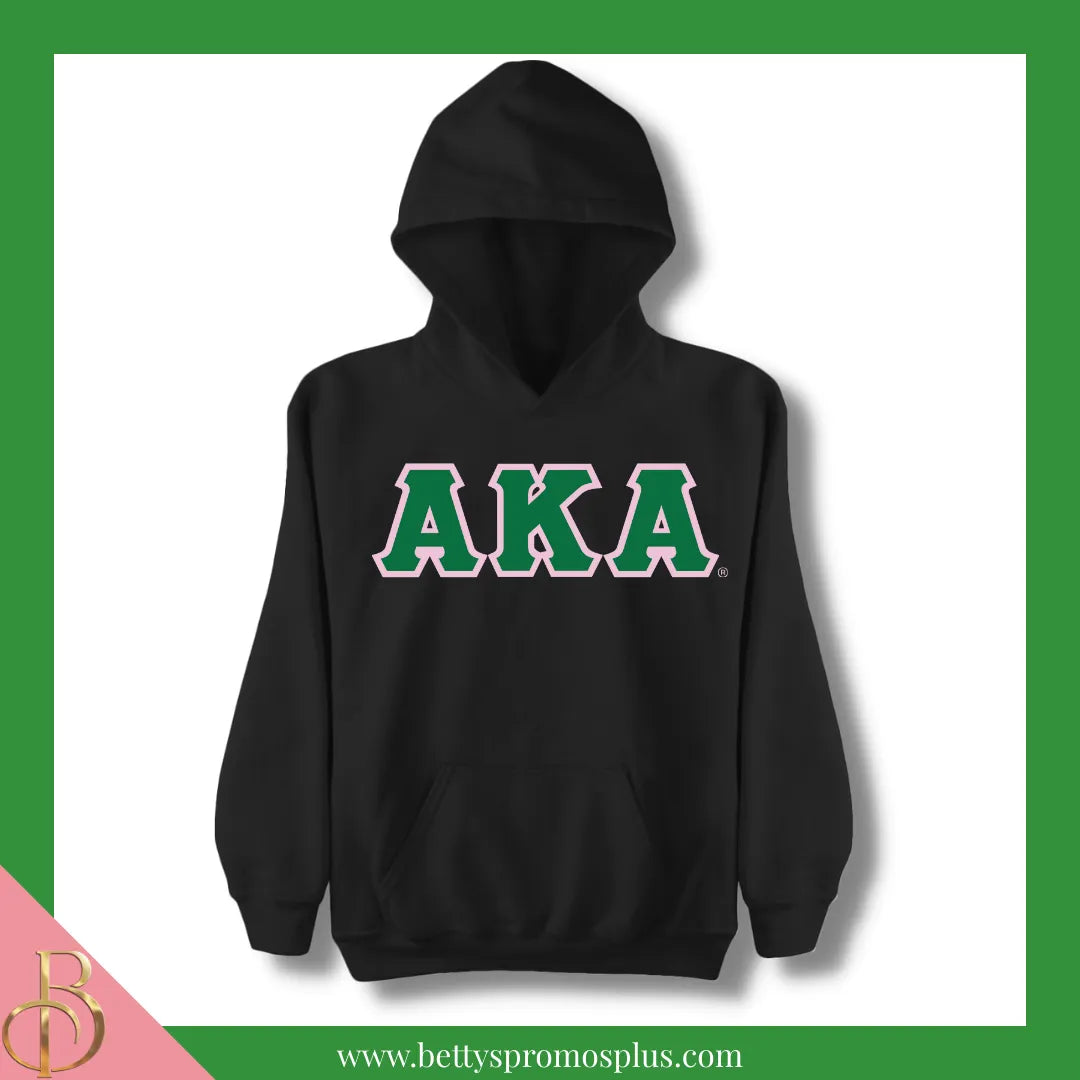 Alpha Kappa Alpha AKA Greek Letter Double-Stitched Embroidered Hoodie-Black-Small-Alpha Kappa Alpha Paraphernalia-Alpha Kappa Alpha Hoodie-Betty's Promos Plus