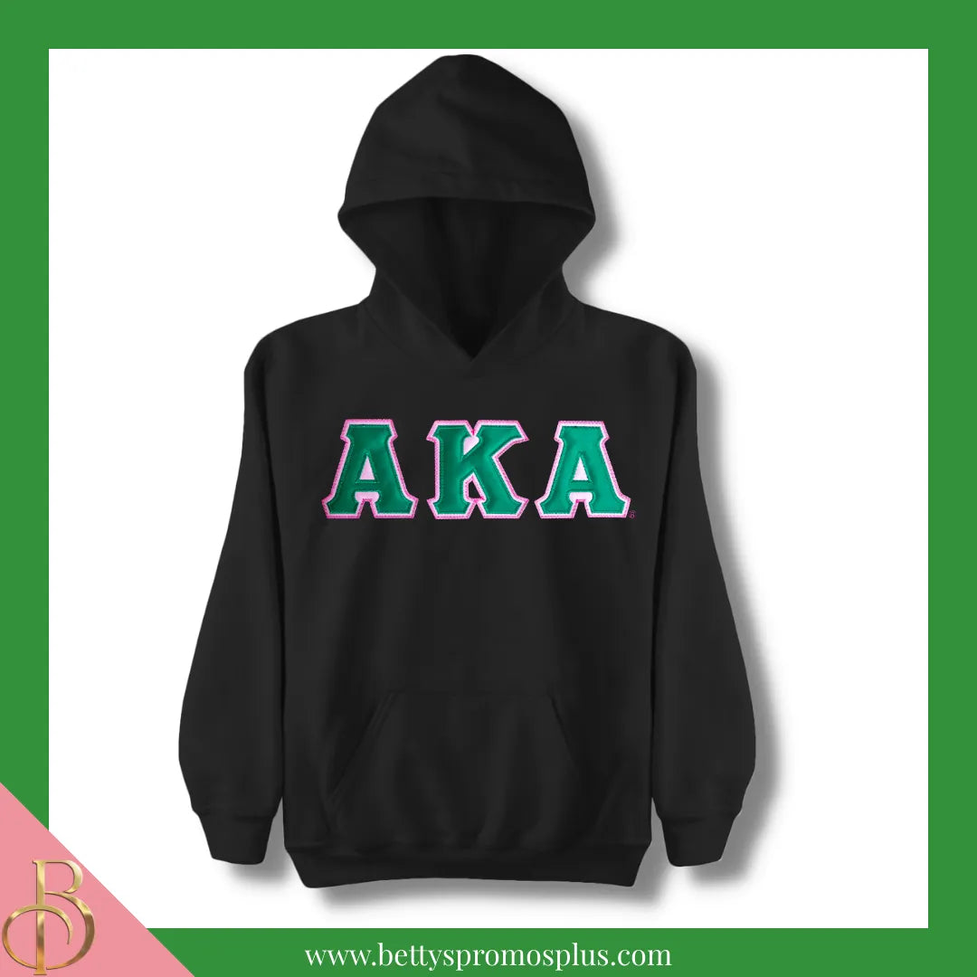 Alpha Kappa Alpha AKA Greek Letter Double-Stitched Embroidered Hoodie-Black-Small-Alpha Kappa Alpha Paraphernalia-Alpha Kappa Alpha Hoodie-Betty's Promos Plus