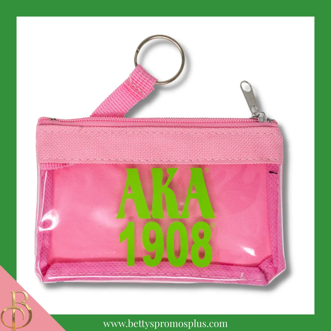 Alpha Kappa Alpha AKA Greek Letters Coin Purse with Zipper and Keyring-Pink-Alpha Kappa Alpha Paraphernalia-Alpha Kappa Alpha Coin Purse-Betty's Promos Plus