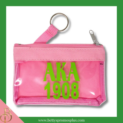 Alpha Kappa Alpha AKA Greek Letters Coin Purse with Zipper and Keyring-Pink-Alpha Kappa Alpha Paraphernalia-Alpha Kappa Alpha Coin Purse-Betty's Promos Plus