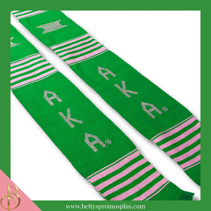 Alpha Kappa Alpha AKA Greek Letters Kente Cloth Graduation Stole-Alpha Kappa Alpha Paraphernalia-Alpha Kappa Alpha Graduation Stole-Betty's Promos Plus