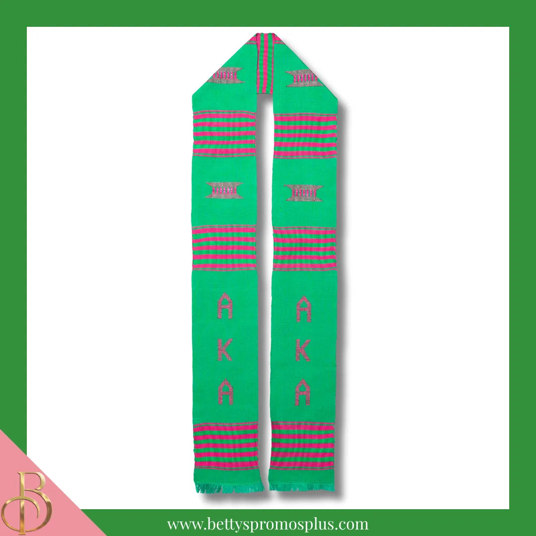 Alpha Kappa Alpha AKA Greek Letters Kente Cloth Graduation Stole-Alpha Kappa Alpha Paraphernalia-Alpha Kappa Alpha Graduation Stole-Betty's Promos Plus