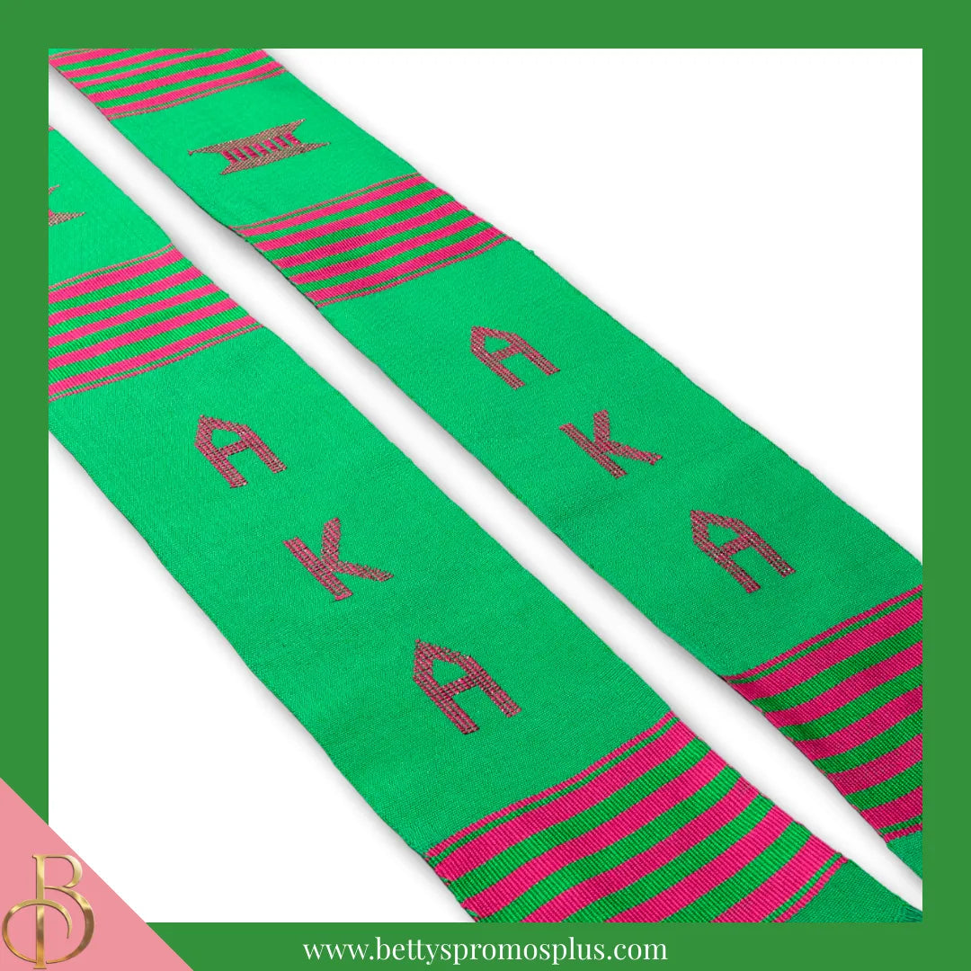 Alpha Kappa Alpha AKA Greek Letters Kente Cloth Graduation Stole-Alpha Kappa Alpha Paraphernalia-Alpha Kappa Alpha Graduation Stole-Betty's Promos Plus