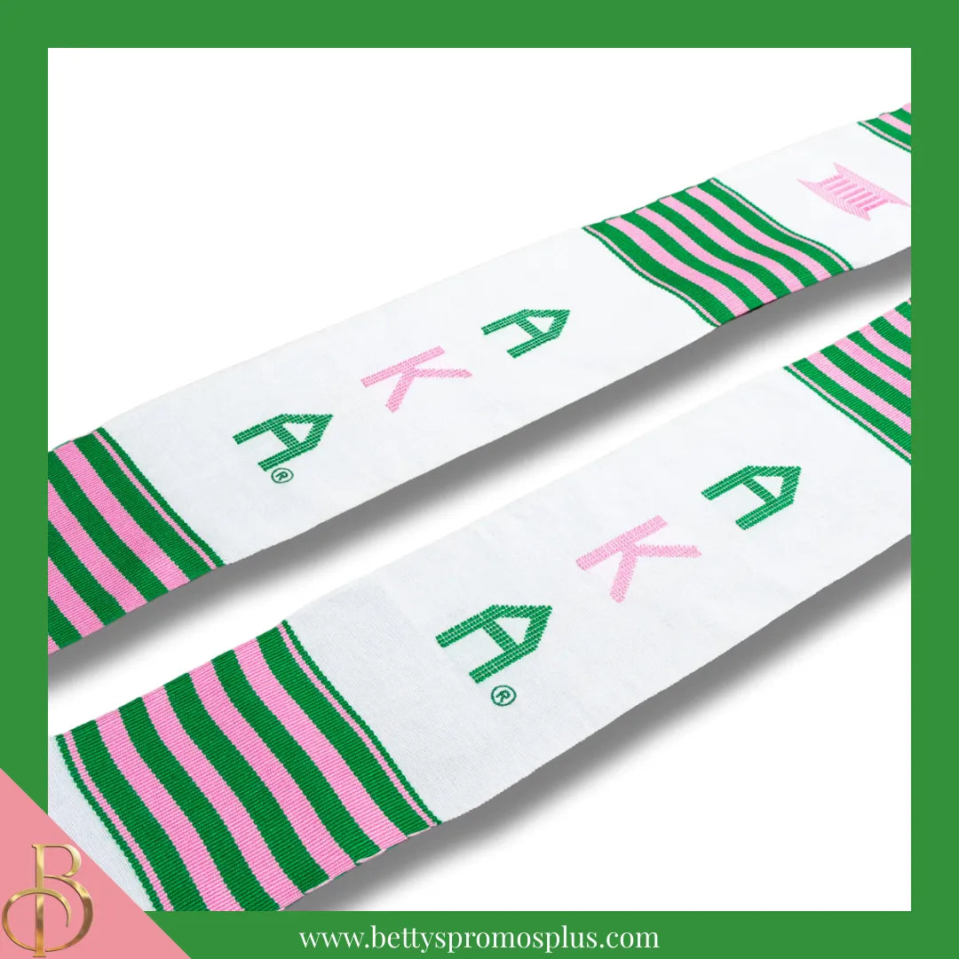Alpha Kappa Alpha AKA Greek Letters Kente Cloth Graduation Stole-Alpha Kappa Alpha Paraphernalia-Alpha Kappa Alpha Graduation Stole-Betty's Promos Plus