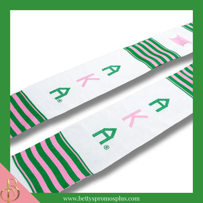 Alpha Kappa Alpha AKA Greek Letters Kente Cloth Graduation Stole-Alpha Kappa Alpha Paraphernalia-Alpha Kappa Alpha Graduation Stole-Betty's Promos Plus