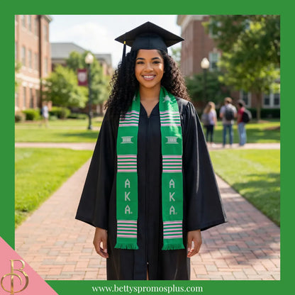 Alpha Kappa Alpha AKA Greek Letters Kente Cloth Graduation Stole-Alpha Kappa Alpha Paraphernalia-Alpha Kappa Alpha Graduation Stole-Betty's Promos Plus