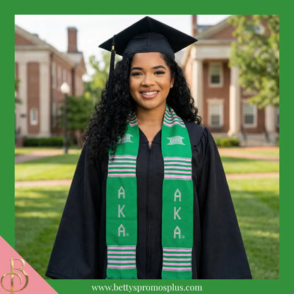 Alpha Kappa Alpha AKA Greek Letters Kente Cloth Graduation Stole-Alpha Kappa Alpha Paraphernalia-Alpha Kappa Alpha Graduation Stole-Betty's Promos Plus