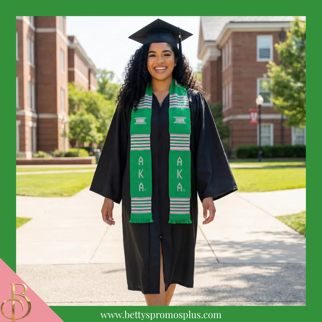 Alpha Kappa Alpha AKA Greek Letters Kente Cloth Graduation Stole-Alpha Kappa Alpha Paraphernalia-Alpha Kappa Alpha Graduation Stole-Betty's Promos Plus