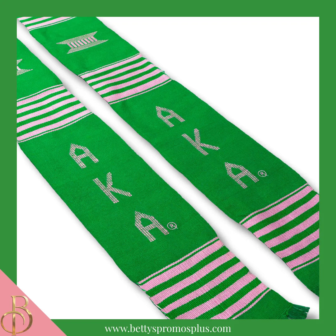 Alpha Kappa Alpha AKA Greek Letters Kente Cloth Graduation Stole-Alpha Kappa Alpha Paraphernalia-Alpha Kappa Alpha Graduation Stole-Betty's Promos Plus