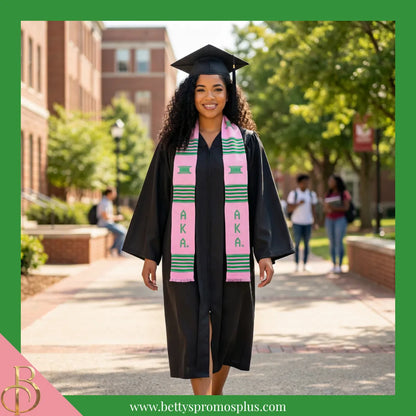 Alpha Kappa Alpha AKA Greek Letters Kente Cloth Graduation Stole-Alpha Kappa Alpha Paraphernalia-Alpha Kappa Alpha Graduation Stole-Betty's Promos Plus