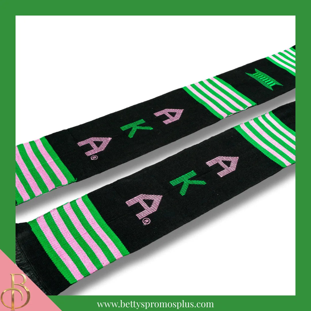 Alpha Kappa Alpha AKA Greek Letters Kente Cloth Graduation Stole-Alpha Kappa Alpha Paraphernalia-Alpha Kappa Alpha Graduation Stole-Betty's Promos Plus