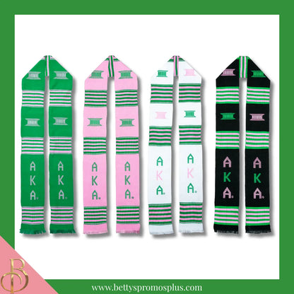 Alpha Kappa Alpha AKA Greek Letters Kente Cloth Graduation Stole-Alpha Kappa Alpha Paraphernalia-Alpha Kappa Alpha Graduation Stole-Betty's Promos Plus