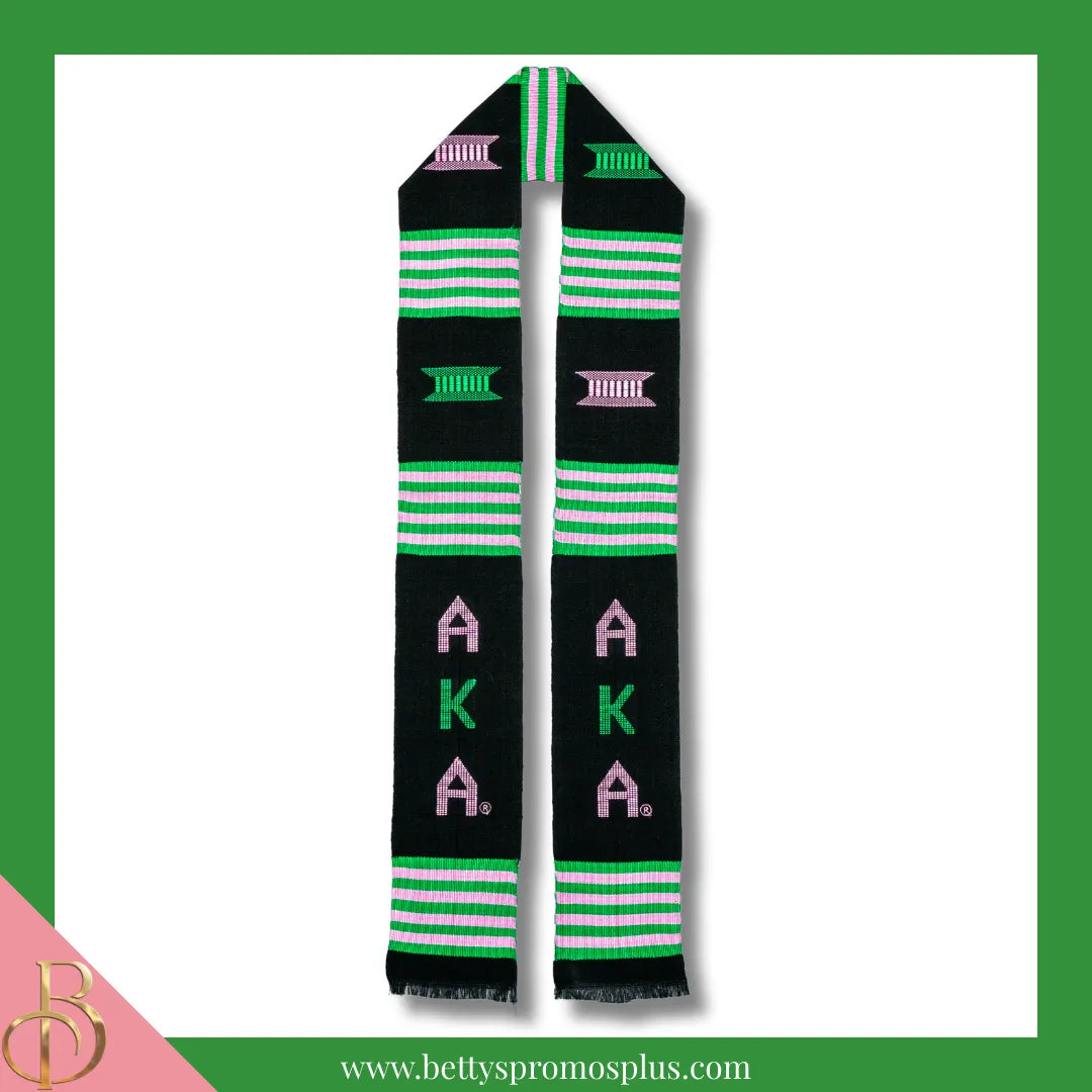 Alpha Kappa Alpha AKA Greek Letters Kente Cloth Graduation Stole-Black-Alpha Kappa Alpha Paraphernalia-Alpha Kappa Alpha Graduation Stole-Betty's Promos Plus