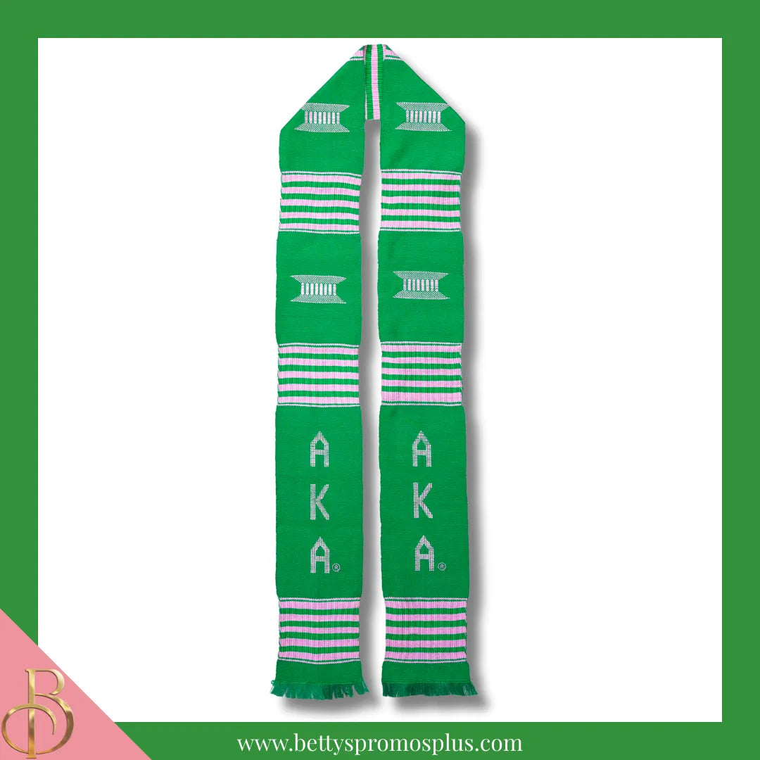 Alpha Kappa Alpha AKA Greek Letters Kente Cloth Graduation Stole-Green-Alpha Kappa Alpha Paraphernalia-Alpha Kappa Alpha Graduation Stole-Betty's Promos Plus