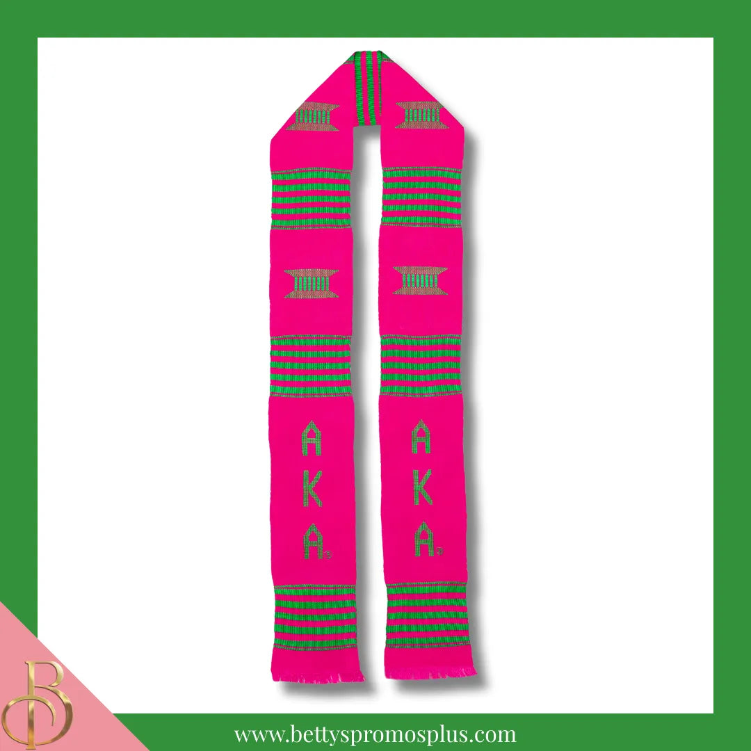 Alpha Kappa Alpha AKA Greek Letters Kente Cloth Graduation Stole-Hot Pink-Alpha Kappa Alpha Paraphernalia-Alpha Kappa Alpha Graduation Stole-Betty's Promos Plus