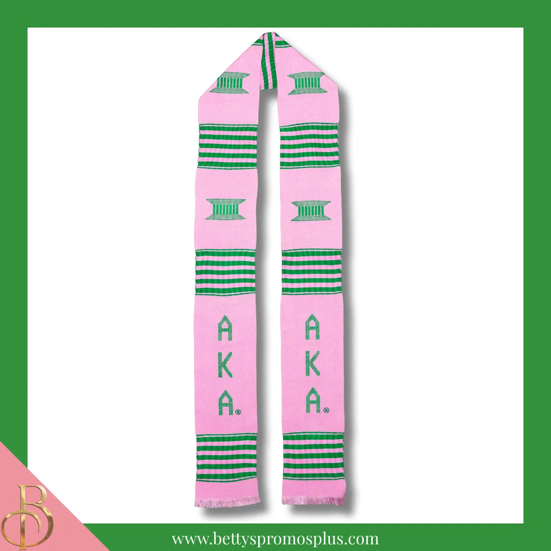 Alpha Kappa Alpha AKA Greek Letters Kente Cloth Graduation Stole-Pink-Alpha Kappa Alpha Paraphernalia-Alpha Kappa Alpha Graduation Stole-Betty's Promos Plus