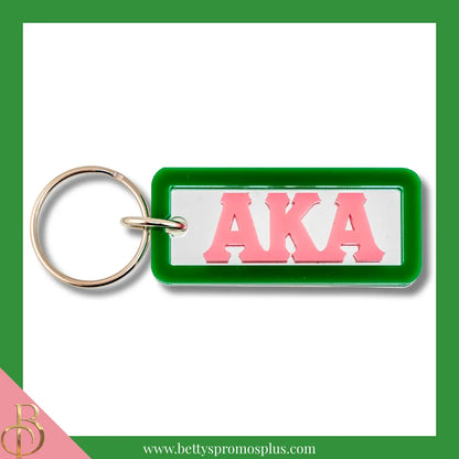 Alpha Kappa Alpha AKA Greek Letters Rectangular Acrylic Mirror Keychain with Green Trim-Green-Alpha Kappa Alpha Paraphernalia-Alpha Kappa Alpha Keychain-Betty's Promos Plus