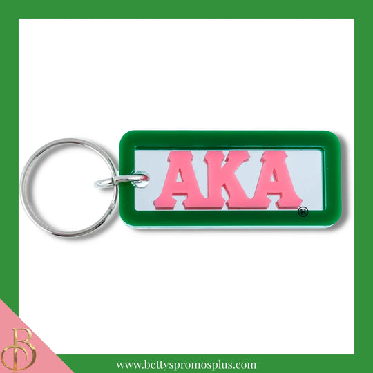 Alpha Kappa Alpha AKA Greek Letters Rectangular Acrylic Mirror Keychain with Green Trim-Green-Alpha Kappa Alpha Paraphernalia-Alpha Kappa Alpha Keychain-Betty's Promos Plus