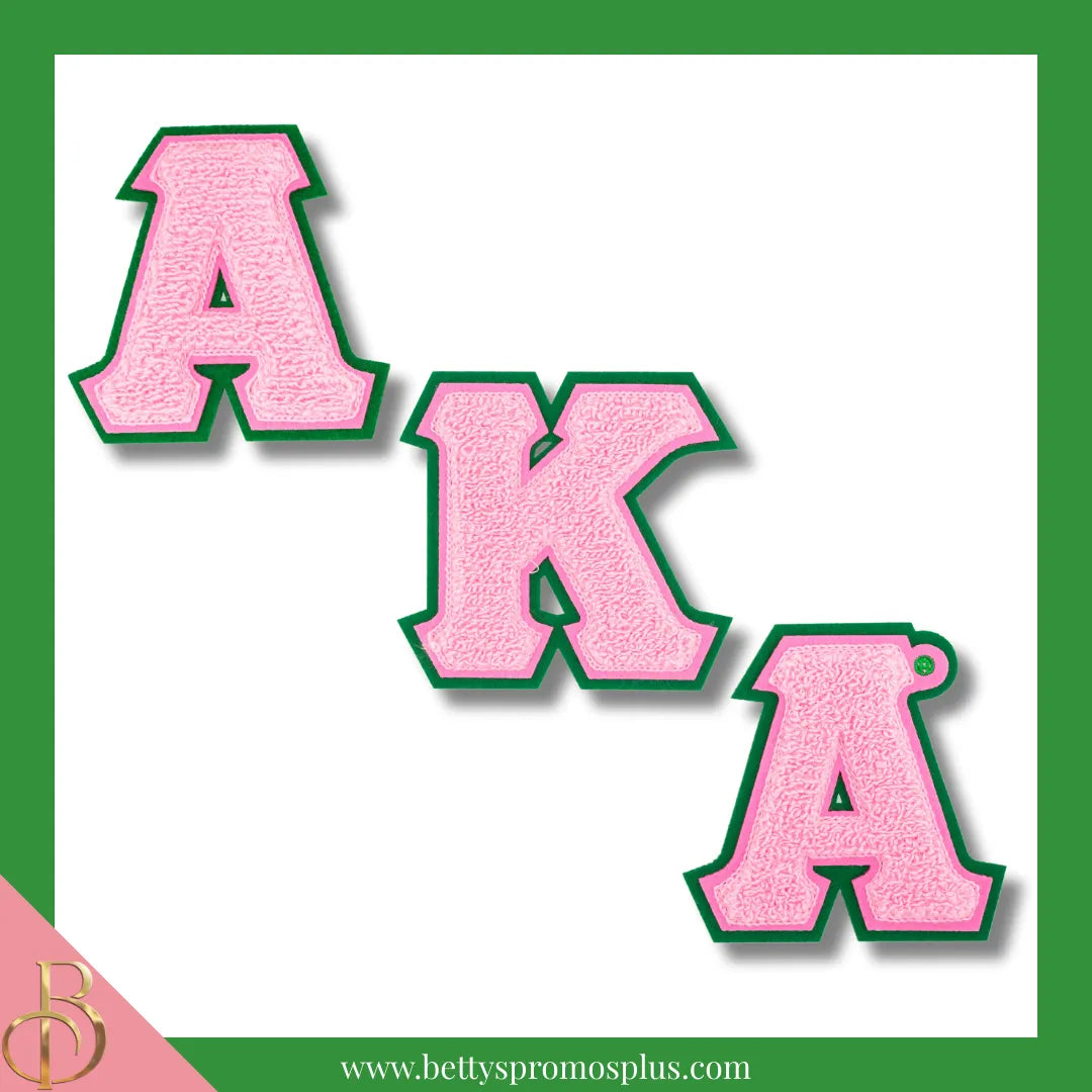 Alpha Kappa Alpha AKA Greek Letters Set of 3 Chenille Letter Patch Set for Jackets-Alpha Kappa Alpha Paraphernalia-Alpha Kappa Alpha Patch-Betty's Promos Plus