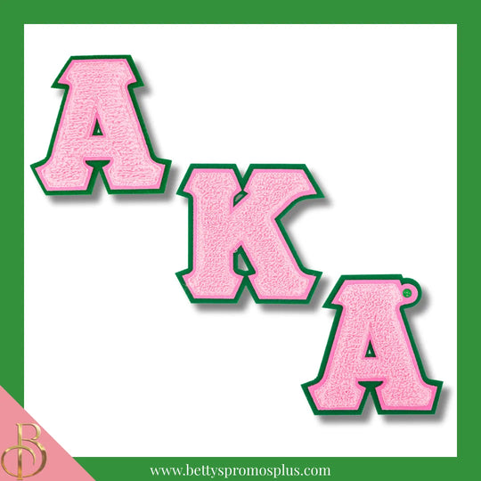 Alpha Kappa Alpha AKA Greek Letters Set of 3 Chenille Letter Patch Set for Jackets-Pink-Alpha Kappa Alpha Paraphernalia-Alpha Kappa Alpha Patch-Betty's Promos Plus