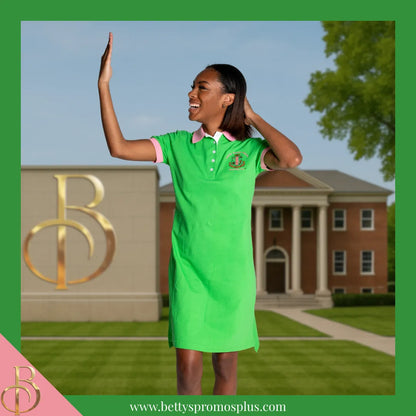 Alpha Kappa Alpha AKA Ivy Embroidered Polo Dress with Contrast Collar and Sleeves-Alpha Kappa Alpha Paraphernalia-Alpha Kappa Alpha Dress-Betty's Promos Plus