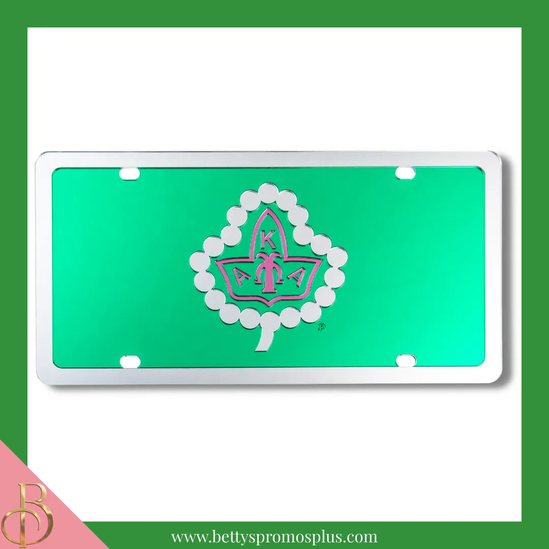 Alpha Kappa Alpha AKA Ivy Laser Engraved Mirrored Acrylic Auto Tag License Plate-Alpha Kappa Alpha Paraphernalia-Alpha Kappa Alpha Auto Tag-Betty's Promos Plus