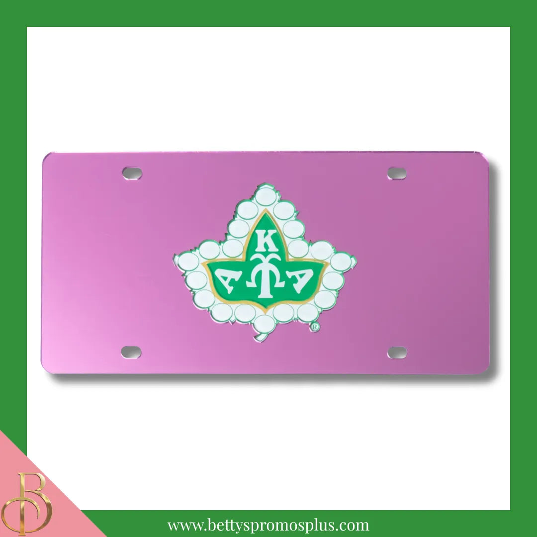 Alpha Kappa Alpha AKA Ivy Laser Engraved Mirrored Acrylic Auto Tag License Plate-Pink-Alpha Kappa Alpha Paraphernalia-Alpha Kappa Alpha Auto Tag-Betty's Promos Plus