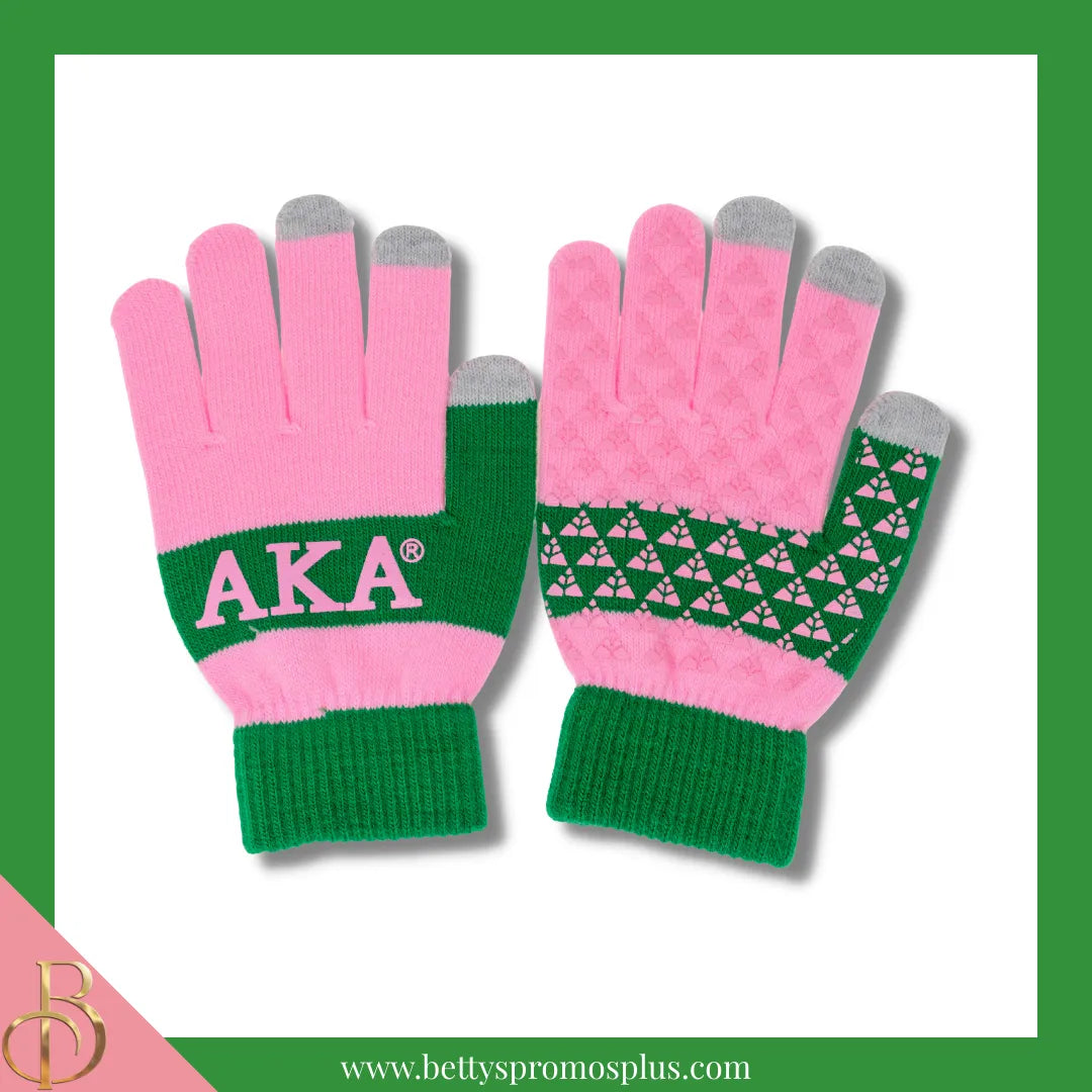 Alpha Kappa Alpha AKA Knit Touch Screen Gloves-Alpha Kappa Alpha Paraphernalia-Alpha Kappa Alpha Gloves-Betty's Promos Plus