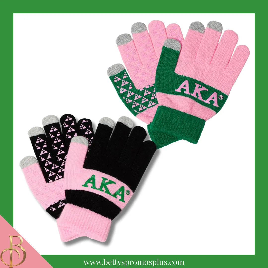 Alpha Kappa Alpha AKA Knit Touch Screen Gloves-Alpha Kappa Alpha Paraphernalia-Alpha Kappa Alpha Gloves-Betty's Promos Plus