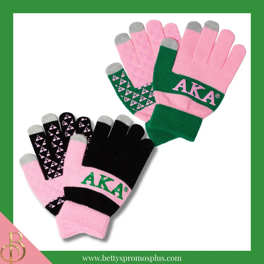 Alpha Kappa Alpha AKA Knit Touch Screen Gloves-Alpha Kappa Alpha Paraphernalia-Alpha Kappa Alpha Gloves-Betty's Promos Plus