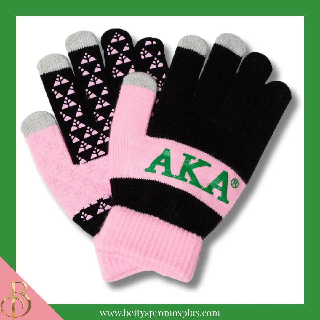 Alpha Kappa Alpha AKA Knit Touch Screen Gloves-Black-Alpha Kappa Alpha Paraphernalia-Alpha Kappa Alpha Gloves-Betty's Promos Plus