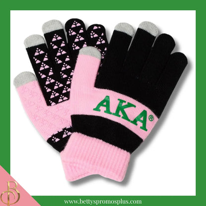Alpha Kappa Alpha AKA Knit Touch Screen Gloves-Black-Alpha Kappa Alpha Paraphernalia-Alpha Kappa Alpha Gloves-Betty's Promos Plus