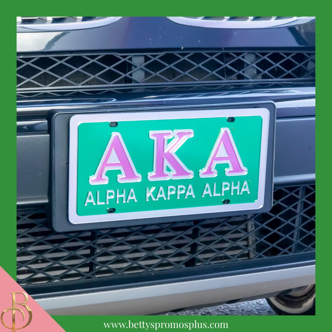Alpha Kappa Alpha AKA Laser Engraved Mirrored Acrylic Auto Tag License Plate-Alpha Kappa Alpha Paraphernalia-Alpha Kappa Alpha Auto Tag-Betty's Promos Plus
