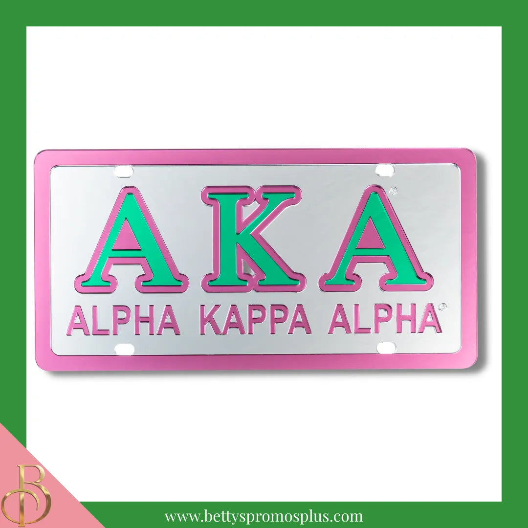 Alpha Kappa Alpha AKA Laser Engraved Mirrored Acrylic Auto Tag License Plate-Alpha Kappa Alpha Paraphernalia-Alpha Kappa Alpha Auto Tag-Betty's Promos Plus