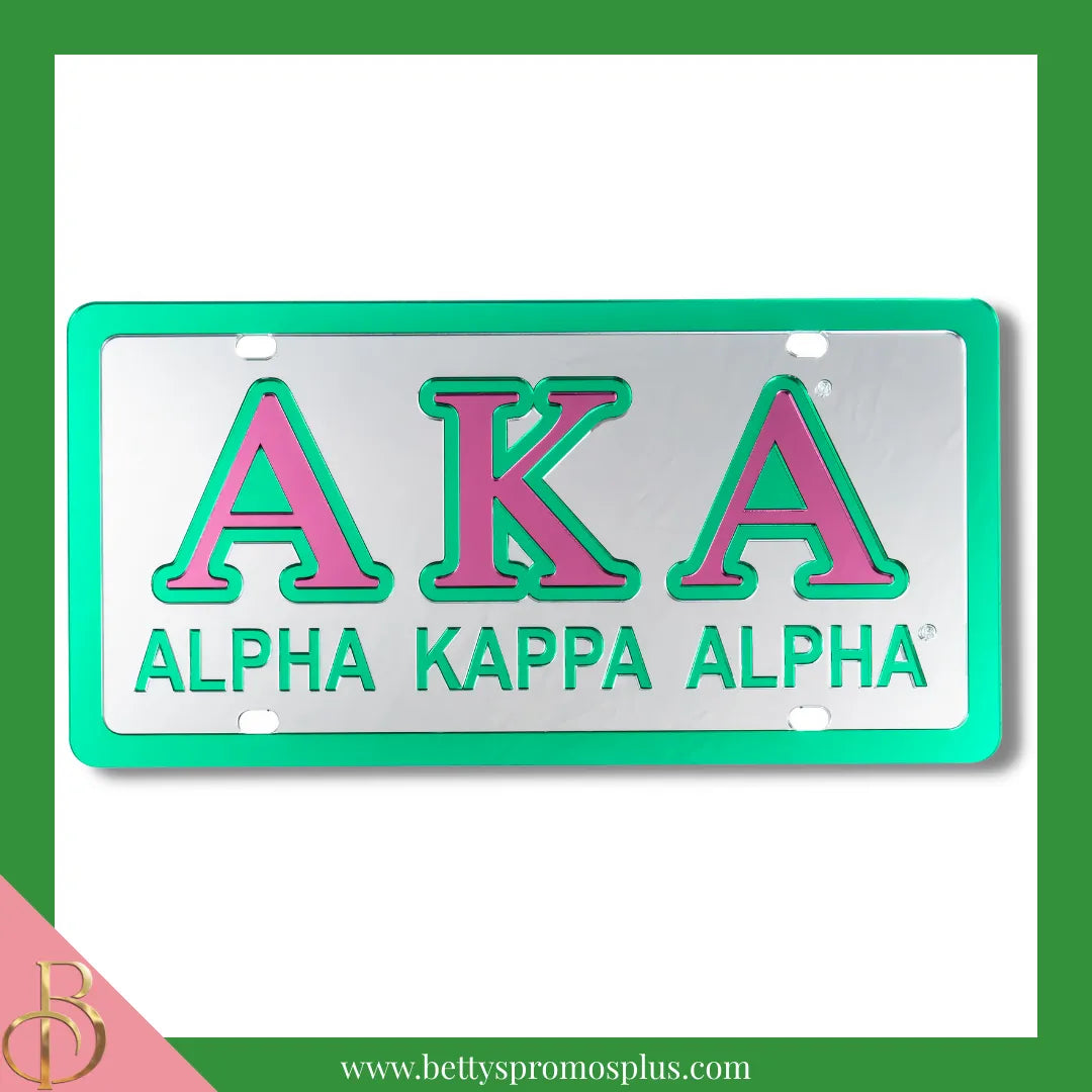 Alpha Kappa Alpha AKA Laser Engraved Mirrored Acrylic Auto Tag License Plate-Alpha Kappa Alpha Paraphernalia-Alpha Kappa Alpha Auto Tag-Betty's Promos Plus