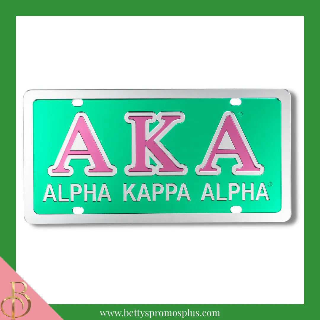 Alpha Kappa Alpha AKA Laser Engraved Mirrored Acrylic Auto Tag License Plate-Alpha Kappa Alpha Paraphernalia-Alpha Kappa Alpha Auto Tag-Betty's Promos Plus